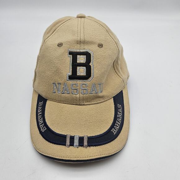 Nassau Bahamas Hat Cap Strap Back Tan Navy Embroidered Souvenir Travel Mens - Picture 1 of 8